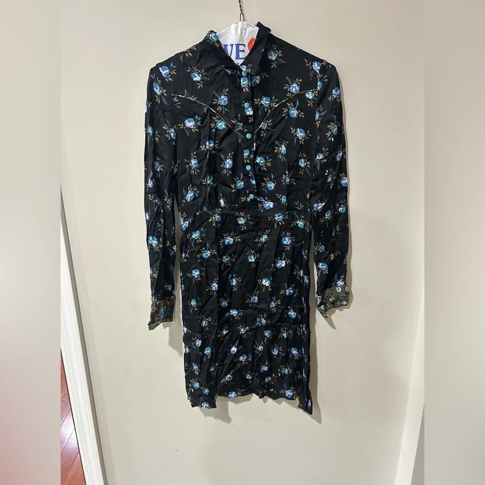 Sandro Black Dress with Blue Floral Design